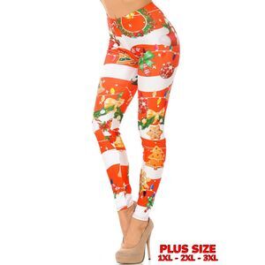 World of Leggings Holiday Festive Red Christmas Garland Wrap Leggings - Plus